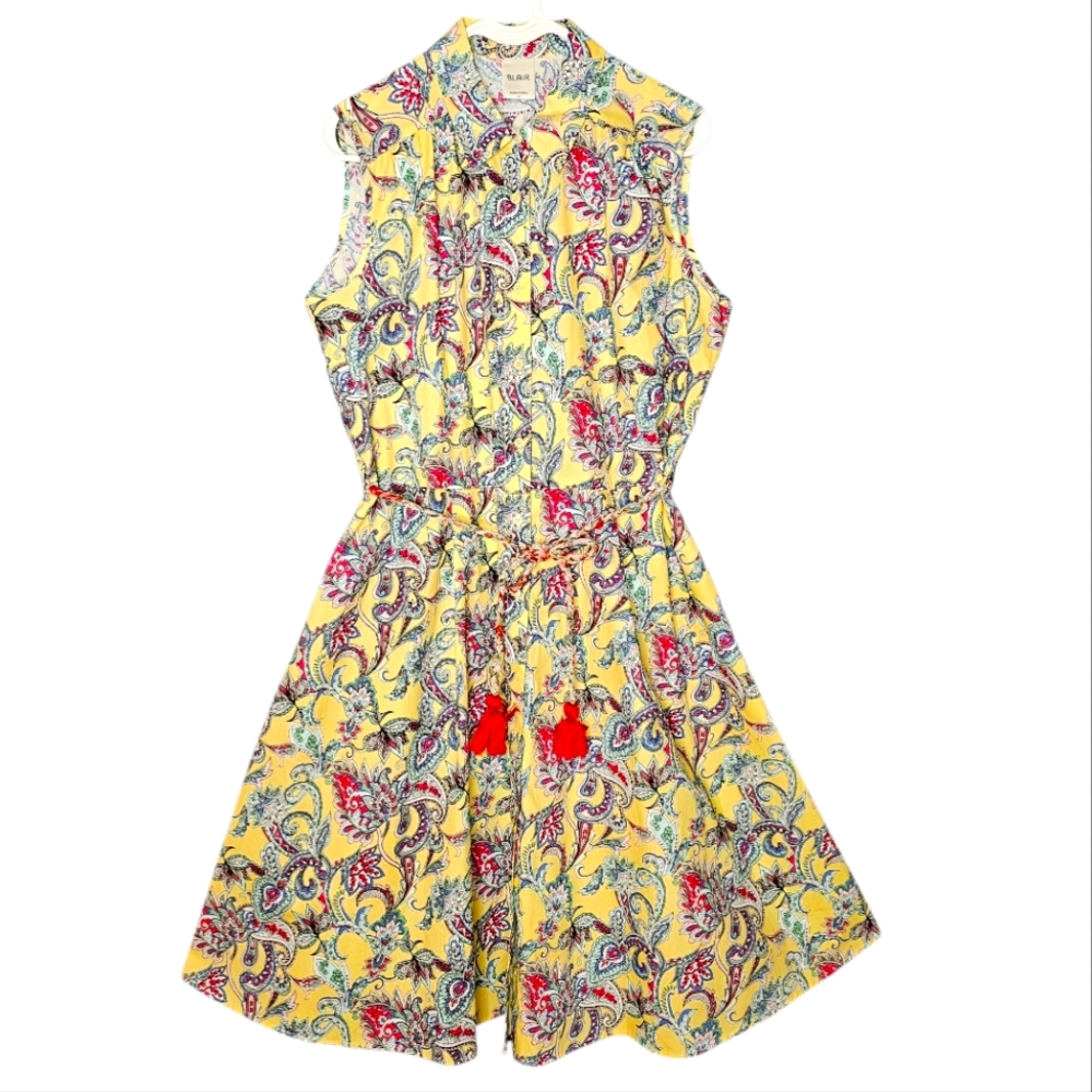 Blair Poplin Cotton Button Front Collared Floral Sleeveless Midi Shirt Dress 14